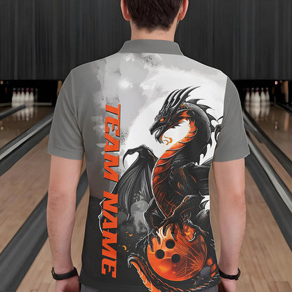 Black And Orange Custom Dragon Bowling Polo Shirts For Men, Dragon Bowling Team Shirts IPHW8819