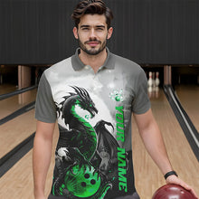 Load image into Gallery viewer, Black And Green Custom Dragon Bowling Polo Shirts For Men, Dragon Bowling Team Shirts IPHW8821