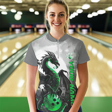 Load image into Gallery viewer, Black And Green Custom Dragon Bowling Womens Quarter-Zip Shirts, Dragon Bowling Team Shirts IPHW8821