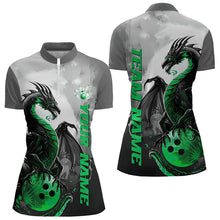 Load image into Gallery viewer, Black And Green Custom Dragon Bowling Womens Quarter-Zip Shirts, Dragon Bowling Team Shirts IPHW8821