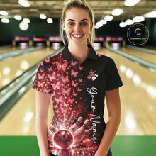 Load image into Gallery viewer, Custom Red Butterfly Women Bowling Polo Shirt, Bowling League Shirt IPHW10907