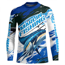 Load image into Gallery viewer, Custom Marlin Fishing Blue Camo Long Sleeve Shirts, Marlin Saltwater Fishing Jerseys IPHW6327