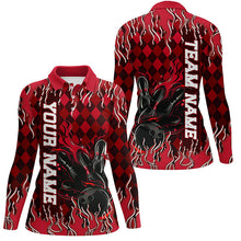 Load image into Gallery viewer, Red Argyle Pattern Custom Flame Strike Ladies Bowling Shirts, Bowling Team Bowler Outfit IPHW7897