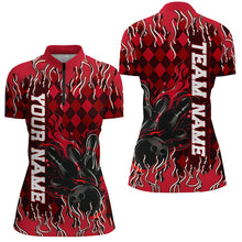 Load image into Gallery viewer, Red Argyle Pattern Custom Flame Strike Ladies Bowling Shirts, Bowling Team Bowler Outfit IPHW7897