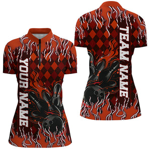 Orange Argyle Pattern Custom Flame Strike Bowling Shirts For Women, Bowling Team3 Outfit IPHW7898