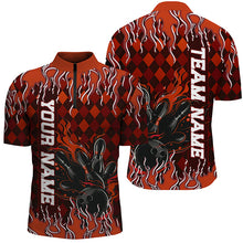 Load image into Gallery viewer, Orange Argyle Pattern Custom Flame Strike Bowling Shirts For Men, Bowling Team Shirt Outfit IPHW7898
