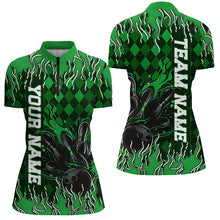 Load image into Gallery viewer, Green Argyle Pattern Custom Flame Strike Bowling Shirts For Women, Bowling Team Outfit IPHW7899