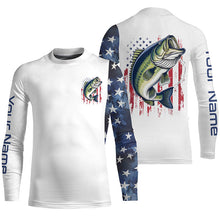 Load image into Gallery viewer, American Flag Largemouth Bass Custom Long Sleeve Fishing Shirts, Us Patriotic Bass Fishing Shirt IPHW7900