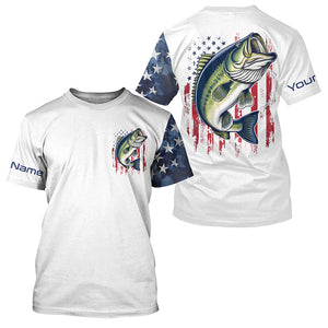 American Flag Largemouth Bass Custom Long Sleeve Fishing Shirts, Us Patriotic Bass Fishing Shirt IPHW7900