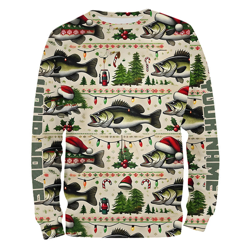 Custom Largemouth Bass Fishing Ugly Sweater Pattern Style All Over Shirts Christmas Fishing Shirt IPHW7903