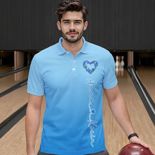 Load image into Gallery viewer, Blue Bowling Heart Custom Valentines Bowling Polo Shirts For Men, Bowling Couple Shirt IPHW8339