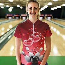 Load image into Gallery viewer, Red Heart Theme Custom Valentines Bowling Quarter-Zip Shirt For Women, Couple Bowling Shirt IPHW8344