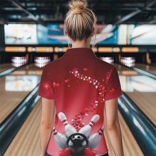 Load image into Gallery viewer, Red Heart Theme Custom Valentines Bowling Quarter-Zip Shirt For Women, Couple Bowling Shirt IPHW8344