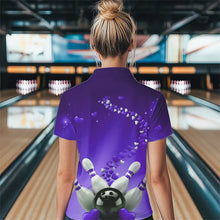 Load image into Gallery viewer, Purple Heart Theme Custom Valentines Bowling Womens Quarter-Zip Shirt, Couple Bowling Shirt IPHW8346