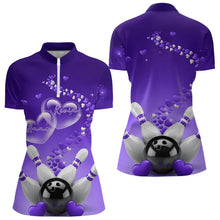 Load image into Gallery viewer, Purple Heart Theme Custom Valentines Bowling Womens Quarter-Zip Shirt, Couple Bowling Shirt IPHW8346