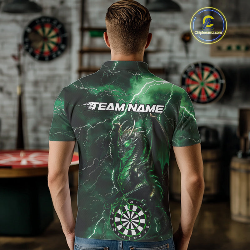 Custom Green Thunder Lightning Dragon Dart Team Polo Shirt For Men, Dart League Shirt IPHW9996