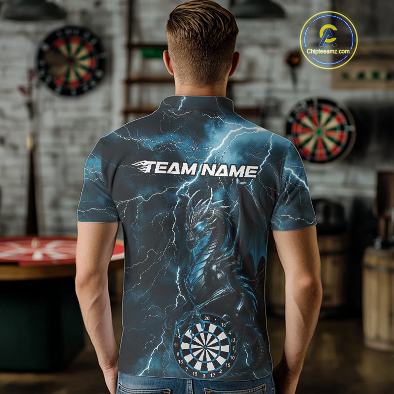 Custom Blue Thunder Lightning Dragon Dart Team Polo Shirt For Men, Dart League Shirt IPHW9998
