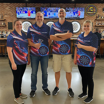 Custom US Flag Flame Dartboard Patriotic Dart Team Jerseys, Patriotic Dart Players Outfits Dart Uniform IPHW10409