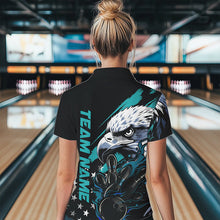 Load image into Gallery viewer, Black And Blue American Flag Eagle Custom Patriotic Flame Bowling Team Women Polo Shirts IPHW8849