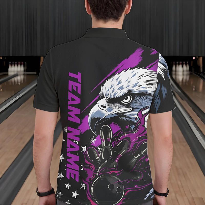 Black And Purple American Flag Eagle Custom Patriotic Flame Bowling Team Men Polo Shirts IPHW8850