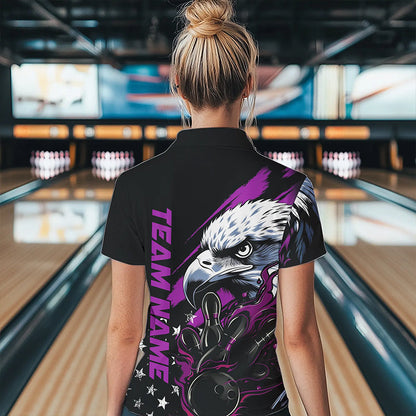 Black And Purple American Flag Eagle Custom Patriotic Flame Bowling Women Quarter-Zip Shirt IPHW8850