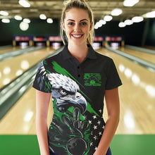 Load image into Gallery viewer, Black And Green American Flag Eagle Custom Patriotic Flame Bowling Team Women Polo Shirts IPHW8851