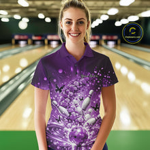 Load image into Gallery viewer, Custom Elegant Purple Roses And Butterfly Women Bowling Shirt, Flower Bowling League Shirt IPHW10927