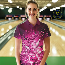 Load image into Gallery viewer, Custom Elegant Pink Roses And Butterfly Women Bowling Shirt, Flower Bowling League Shirt IPHW10928
