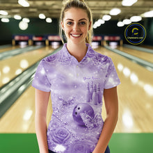 Load image into Gallery viewer, Custom Elegant Purple Roses And Butterfly Women Bowling Polo Shirts, Ladies Outfit IPHW10934