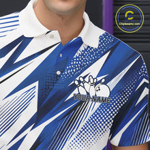 Load image into Gallery viewer, Custom Blue Bowling Team Men Polo Shirts, Bowling League Shirt Bowler Jerseys IPHW11424