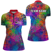 Load image into Gallery viewer, Custom Colorful Bowling Quarter Zip Shirts For Women, Pride Colors Ladies Bowling Shirts IPHW6788