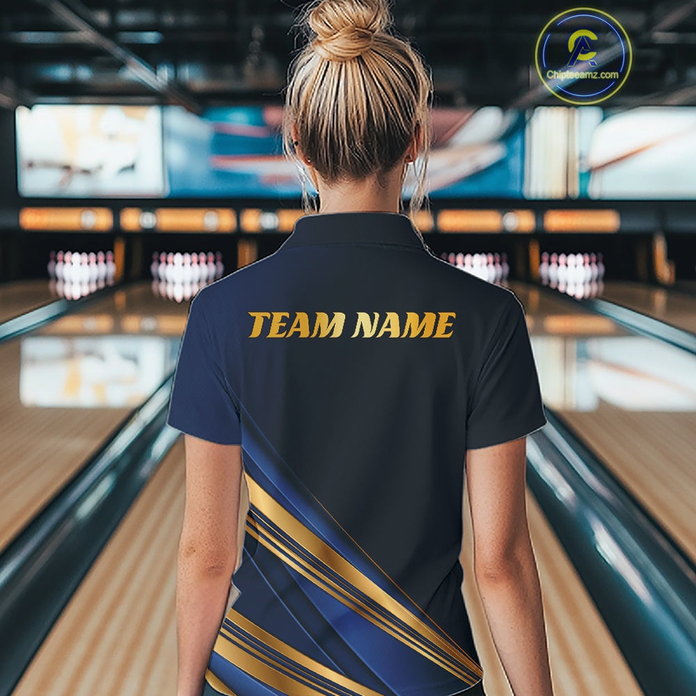 Custom Gold And Blue Diagonal Stripes Bowling Women Quarter-Zip Bowling League Shirt IPHW11613