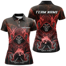 Load image into Gallery viewer, Black And Red Lightning Custom Skull Bowling Shirts For Women, Halloween Bowling Shirts IPHW7090