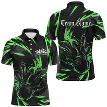 Load image into Gallery viewer, Black And Green Custom Flame Bowling Shirts For Men, Bowling Team Shirt Bowling Uniform Outfit IPHW7402