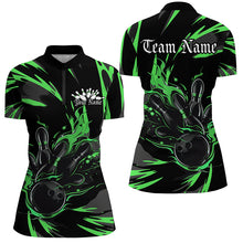 Load image into Gallery viewer, Black And Green Custom Flame Ladies Bowling Shirts, Bowling Team Shirt Bowling Uniform IPHW7402