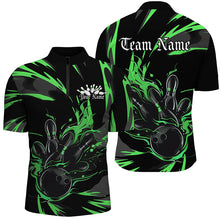 Load image into Gallery viewer, Black And Green Custom Flame Bowling Shirts For Men, Bowling Team Shirt Bowling Uniform Outfit IPHW7402