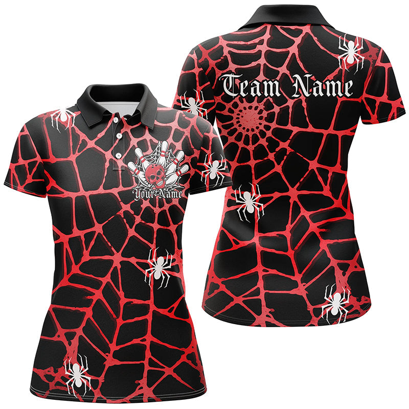 Black And Red Spider Net Custom Halloween Ladies Bowling Shirts, Halloween Bowlers Outfits IPHW7408