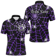 Load image into Gallery viewer, Black And Purple Spider Net Custom Halloween Bowling Shirts For Men, Halloween Bowlers Outfits IPHW7409