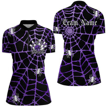 Load image into Gallery viewer, Black And Purple Spider Net Custom Halloween Ladies Bowling Shirts, Halloween Bowler Outfit IPHW7409