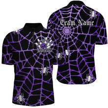 Load image into Gallery viewer, Black And Purple Spider Net Custom Halloween Bowling Shirts For Men, Halloween Bowlers Outfits IPHW7409