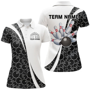 Black And White Custom Retro Bowling Shirts For Women, Classic Vintage Bowling Team Shirt IPHW7412