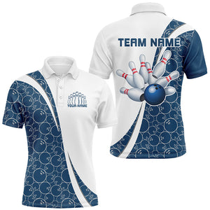 Black And Navy Blue Custom Retro Bowling Shirts For Men, Classic Vintage Bowling Team Shirt IPHW7413