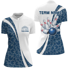 Load image into Gallery viewer, Black And Navy Blue Custom Retro Ladies Bowling Shirts, Classic Vintage Bowling Team Shirt IPHW7413