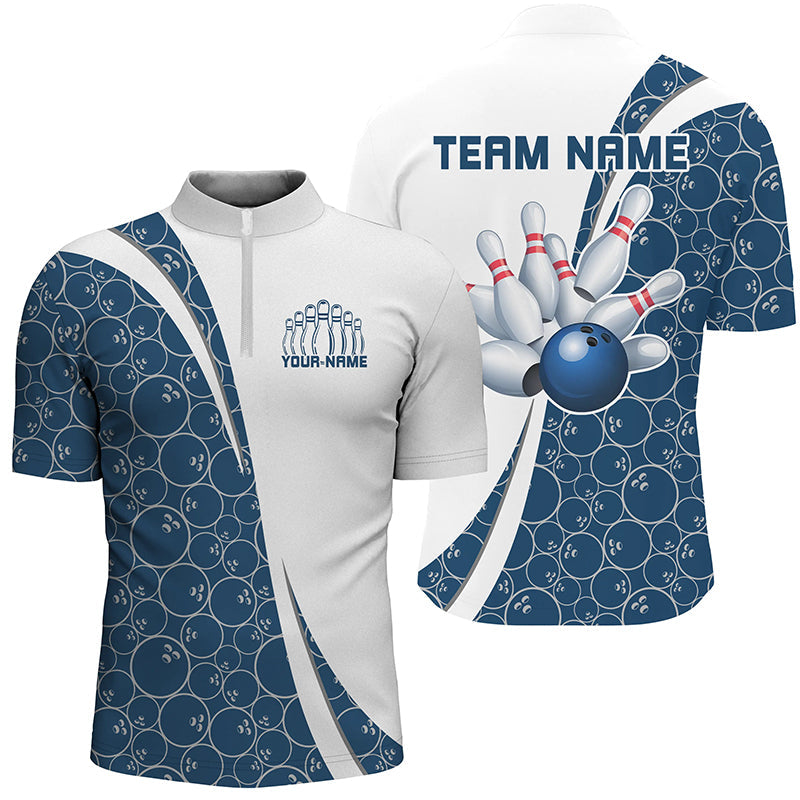 Black And Navy Blue Custom Retro Bowling Shirts For Men, Classic Vintage Bowling Team Shirt IPHW7413