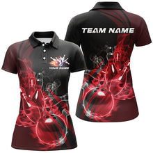 Load image into Gallery viewer, Black And Red Custom Flame Bowling Team Shirts For Women, Bowling Polo Bowling League Shirt IPHW7417