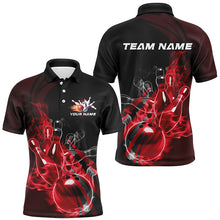 Load image into Gallery viewer, Black And Red Custom Flame Bowling Team Shirts For Men, Bowling Polo Bowling League Shirts IPHW7417