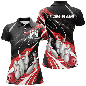 Black And Red Custom Ladies Bowling Shirts, Bowling Tournament Bowling League Shirt IPHW7700