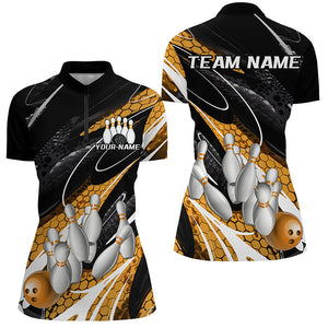 Black And Yellow Custom Ladies Bowling Shirts, Bowling Tournament Bowling League Shirt IPHW7702