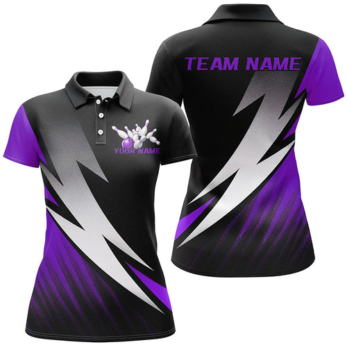 Black And Purple Custom Bowling Jerseys, Bowling Team Shirts For Women Bowling Outfits IPHW7707