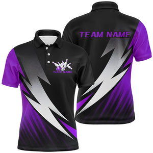 Black And Purple Custom Bowling Jerseys, Bowling Team Shirts For Men Bowling Tournament Outfits IPHW7707